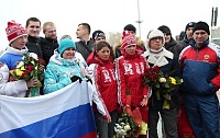 Встреча призёров зимней Паралимпиады в Сочи из Тюменской области в аэропорту «Рощино». 19 марта 2014 года